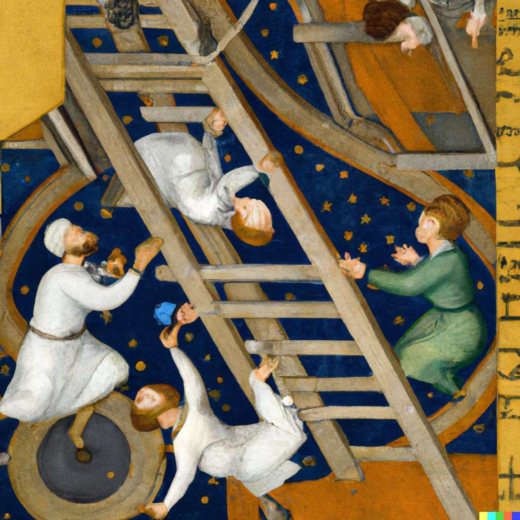 the discovery of gravity, painting from the 14th century